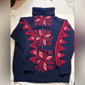 Vintage Nordstrom Navy and Red Turtleneck snowflake wool Sweater